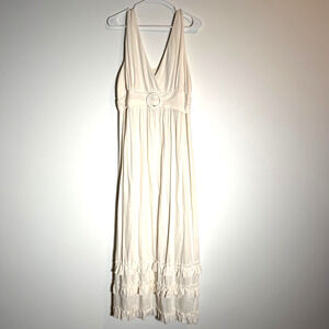 Studio JPR V-Neck Boho Maxi Dress Women's XL Cream Sleeveless Linen Blend Vintag